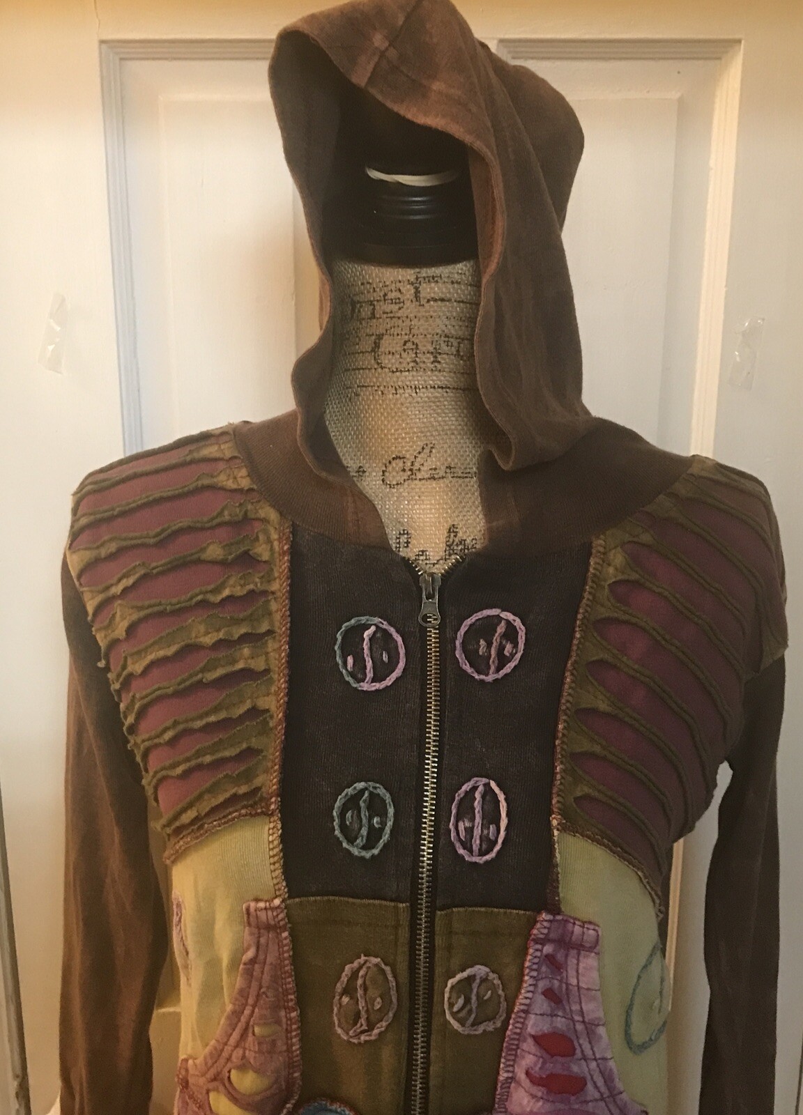 Rising International Peace Patchwork Brown Hooded… - image 8