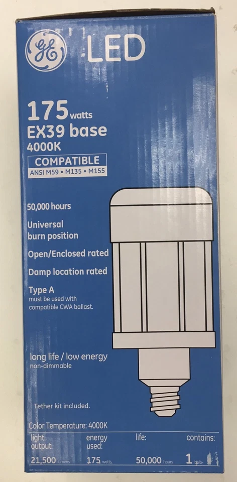 175 Watt LED Corn Bulb Replacement Lamp by GE 400W Metal Halide Replacement E39 - Image 2 of 3