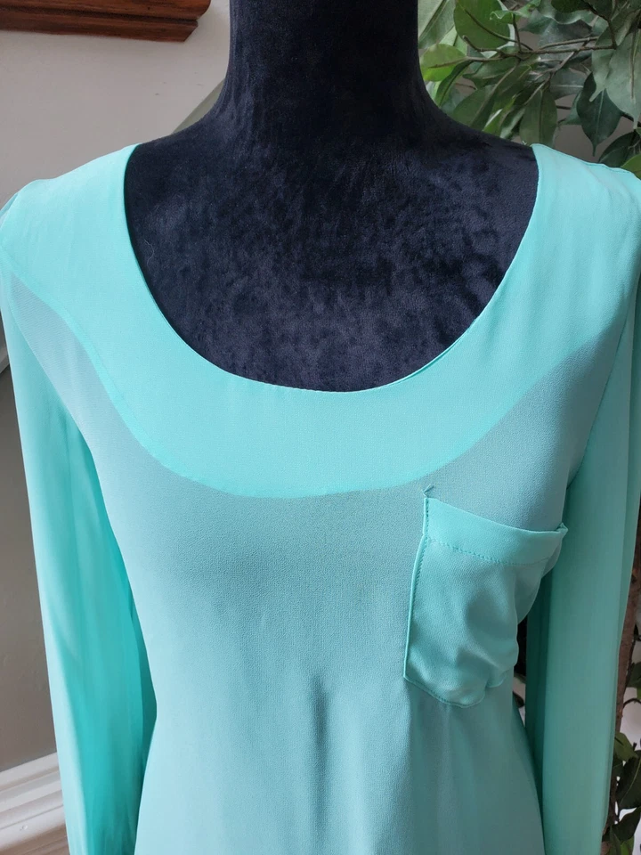 Blusa Top Double Zero Mujer Aqua Poliéster Manga Larga Cuello Redondo Talla Mediana Foto 2 de 4