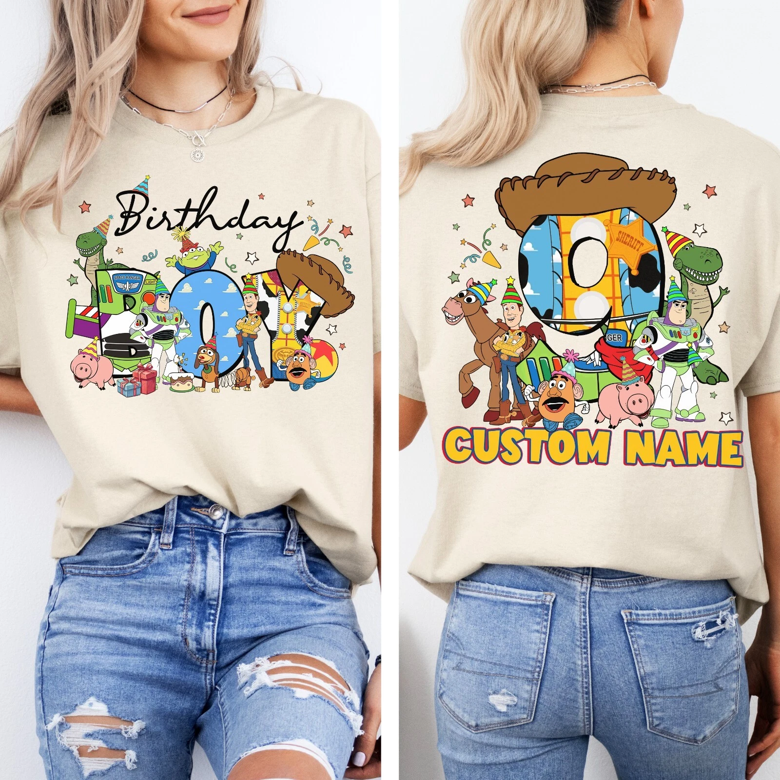 2-sided Custom Name Disney Toy Story Birthday Boy Unisex Adult Kid Tee 660986