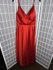 Red Women's Sleeveless Satin Faux Wrap Maxi Bridesmaid Dress Sz 14 Adjustable