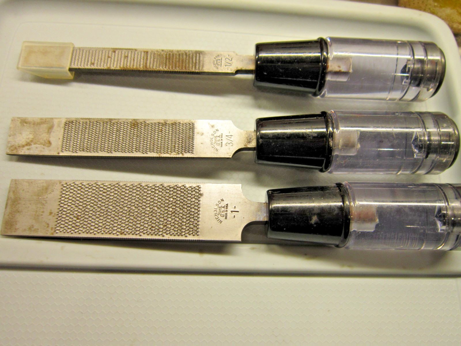 3 Vintage Nicholson USA Chisel Files 1/2 3/4 1” Rasp Wood File Combination Tools