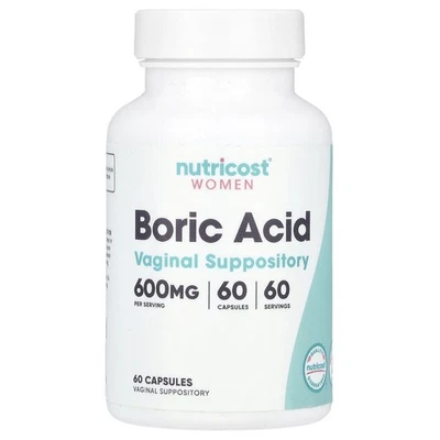 Nutricost, Boric Acid, Vaginal Suppository, 600 mg , 60 Caps * LARGER SIZE *