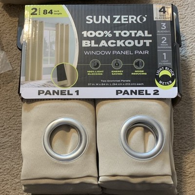 Sun Zero Tedrow 100% Blackout Grommet Panels Pair Taupe 37x84in Polyester