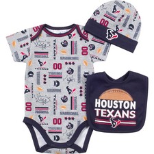 NFL Houston Texans Bodysuit, Bib & Hat Set Infant/Toddler Boys' (3-6 Months)