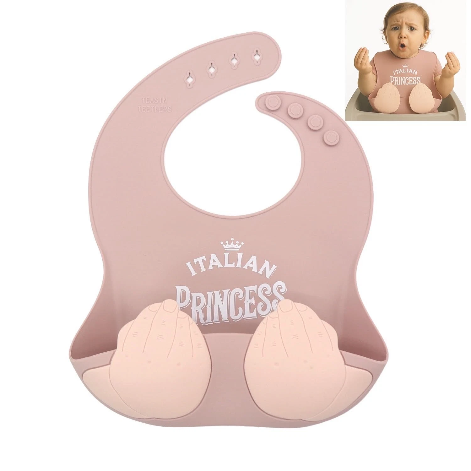 Funny Italian Silicone Baby Bib with Pocket Food Catcher for Toddlers & Infan...