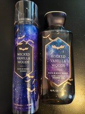 Lot Of 2 Bath  Body Works Wicked Vanilla Woods Body Mist  Body Wash.