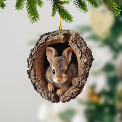 Personalized Love Rabbit Christmas Unique Ornament, Bunny Christmas Ornament