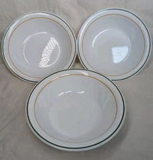 3 Corelle Hummingbird 18-oz Soup Bowl Cereal Salad 7 1/4" Green Orange Bands