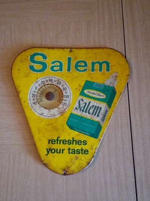 Vintage 50s SALEM Cigarettes Tin Metal Triangle Tobacco Sign Thermometer