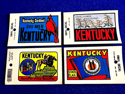 4 New Kentucky Souvenir Decals / Window Stickers -  Bird, Flag, Flower, Horse