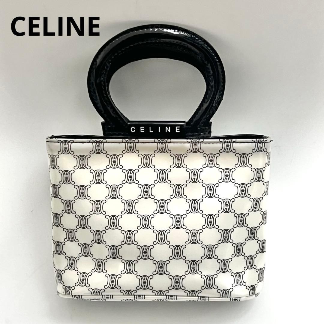 CELINE Mini Macadam Pattern Enamel Circle Handle … - image 1