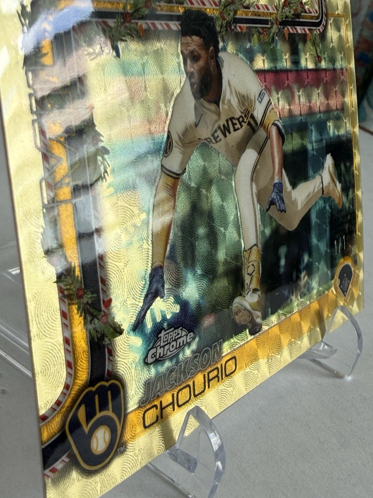 Jackson Chourio 1/1 Superfractor: 2025 Topps Chrome Holiday Insert view 12