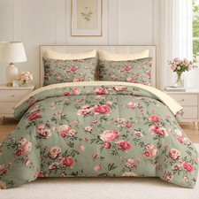 Nesker 5 Pc Twin Comforter Set Vintage Floral Beige Pink Bedding Set