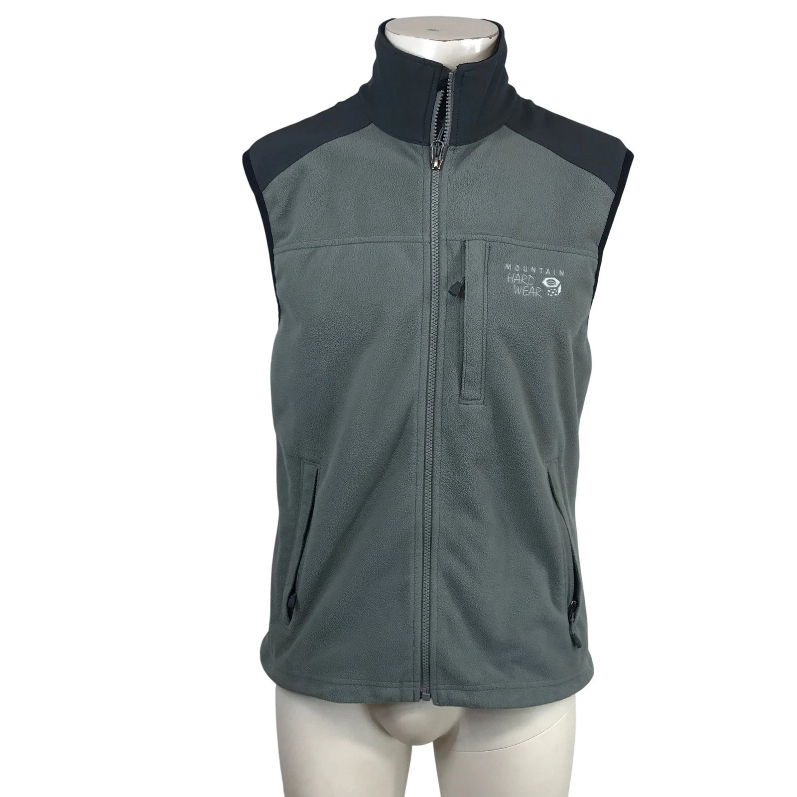 Mountain Hardwear Mens Fleece Vest Gray Black Full Zip Mock Neck Medium OM3386