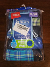 Hanes Boys Plaid Tagless Boxers 5-Pack, Green  Blue - XL 18-20