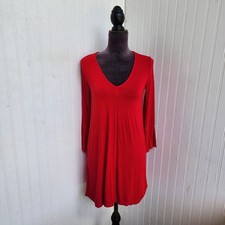 Bershka Women's Red  Mini Dress bodice Flare Long Sleeves Stretch Size SD21