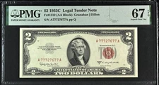 FR#1512 $2 1953 C LEGAL TENDER NOTE ( AA BLOCK)  PMG 67 EPQ (2 of 5 Consecutive)