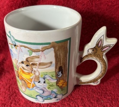 Peter Rabbit Bunny Handle Porcelain Coffee Tea Cup Mug Easter Vintage Swing