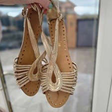 Accessorize Womans Size 4 Gold Leather Flat Sandals Holiday Summer