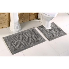 Better Trends Trier 2pc Bath Rug Set Gray Cotton Tufted 20x30 Mat  20x20 NEW