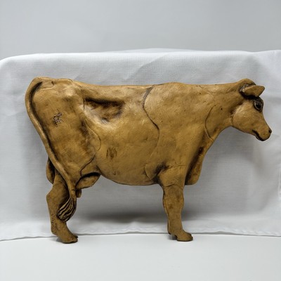 Cow Plaque 1983 Alpha Rez Co. Carved Wood Resin Cow 3D Signed And Dated 14 In.