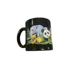 Vintage Endangered Species Black Glass Coffee Tea Mug Made In USA HTF Rare