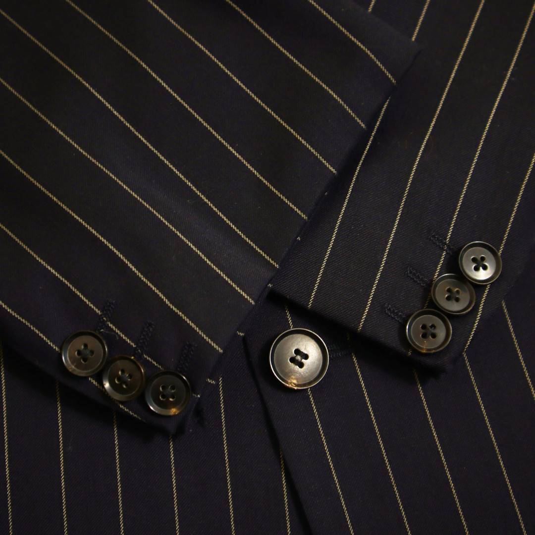 Vintage Hugo Boss 2 Piece Suit 44R Navy Blue Pinstripe Wool 3 Button thumbnail 8