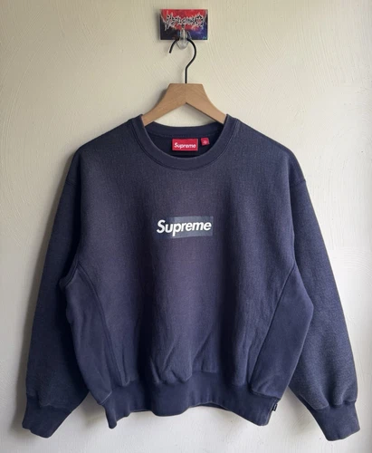 Sweat col rond logo boîte lavée suprême bleu marine SS24 taille S NEUF SOUS BLISTER