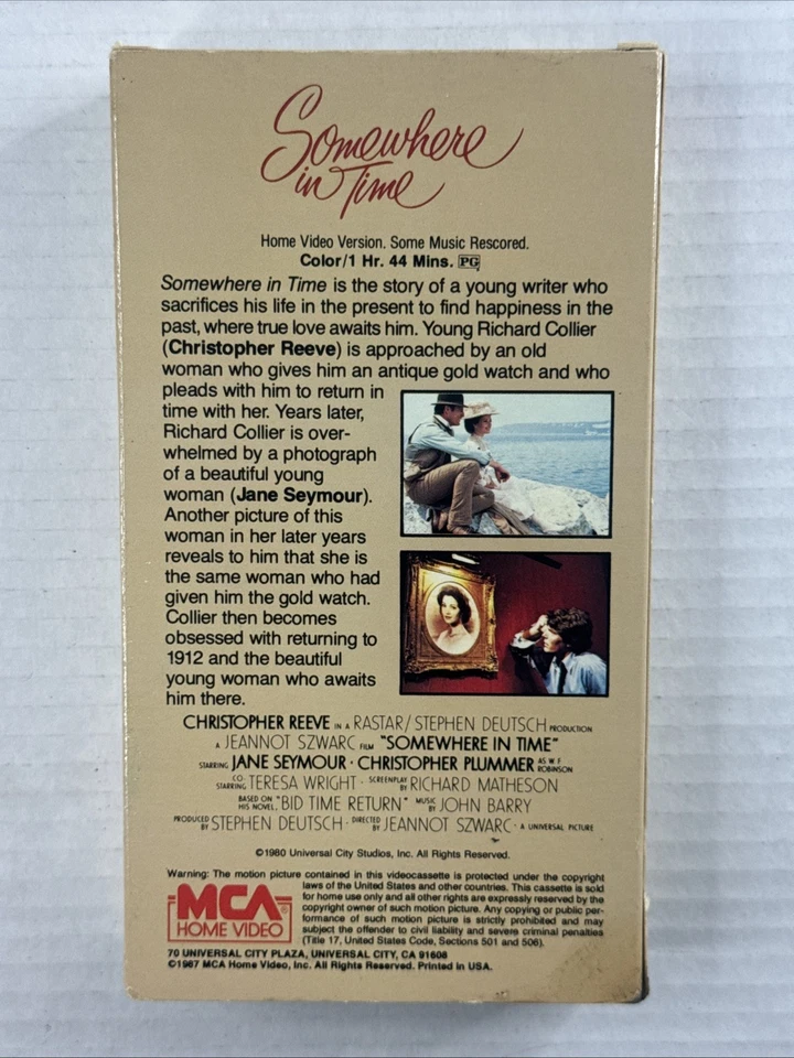 Somewhere in Time (1980 VHS) Christopher Reeve, Jane Seymour - Image 2 of 3