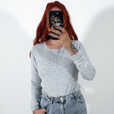 Ladies Oasis Grey Studded Jumper Sweater Top Size Medium, 10-12