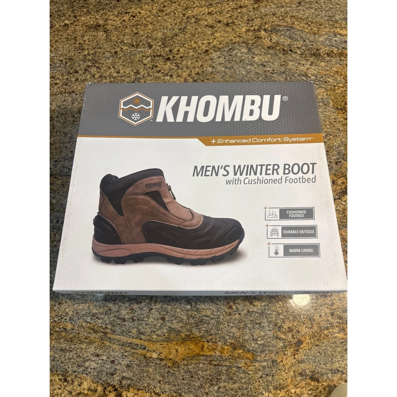 Khombu Cliff Mens Winter Boot Brown Black Front Zip Faux Fur Lined Size 13