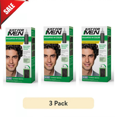 H-50 Just For Men Shampoo-in Hair Dye for Men, Darkest Brown (3 PACK)