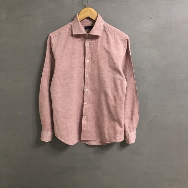 Men Corneliani Shirt Pink Cotton-Linen 36 / S / 44
