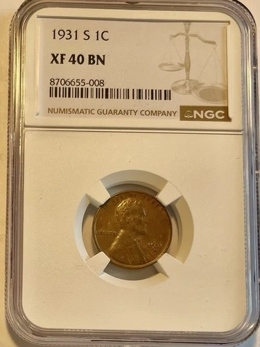 Scarce 1931-S LINCOLN CENT, NGC XF 40, BN