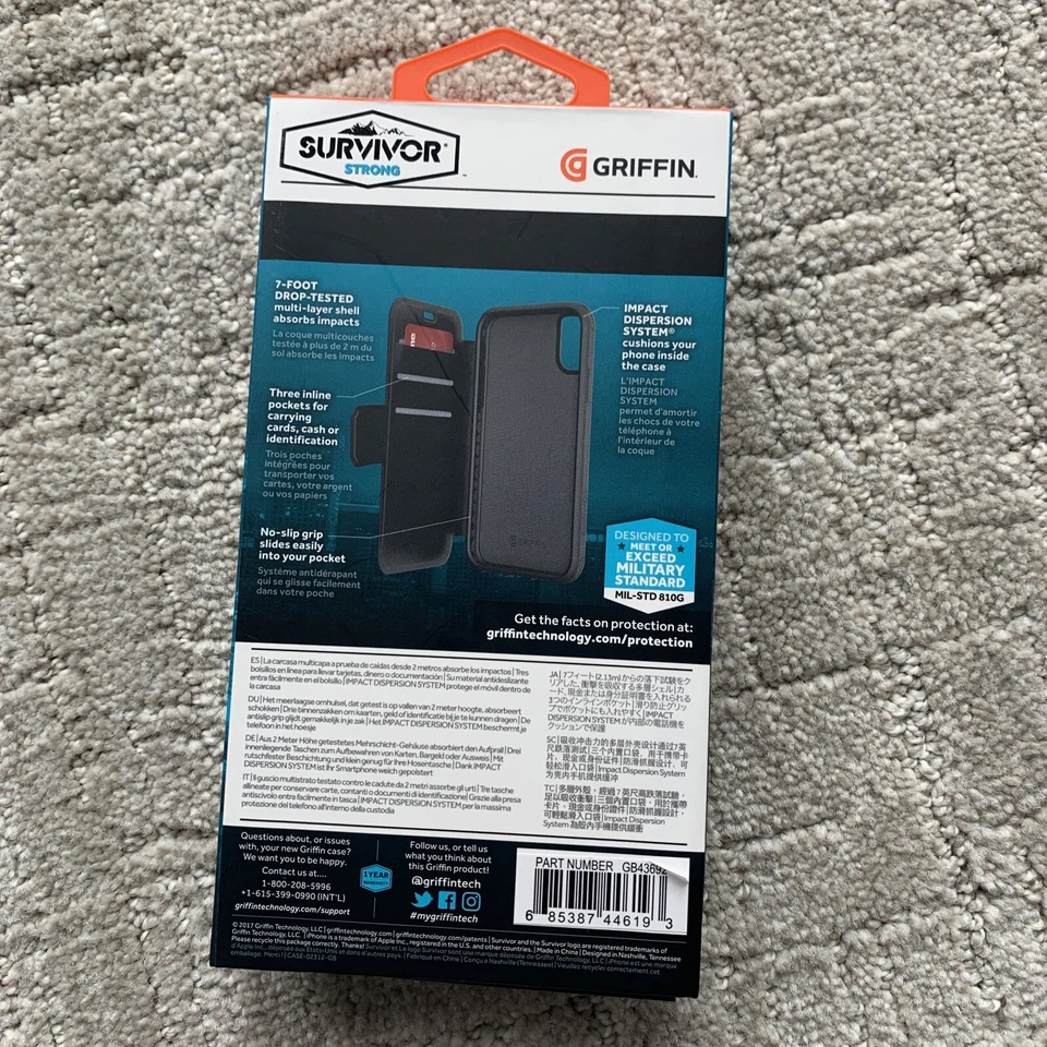 Чехол-бумажник Griffin Surivor прочный для iPhone X с портфолио для кредитных карт - ультратонкий  - Изображение 3 из 4