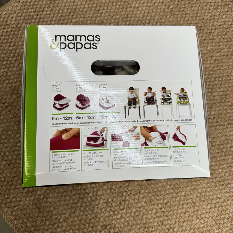 Asiento elevador Mamas & Papas Baby Bud para comedor, bandeja desmontable, arnés rosa Foto 4 de 4