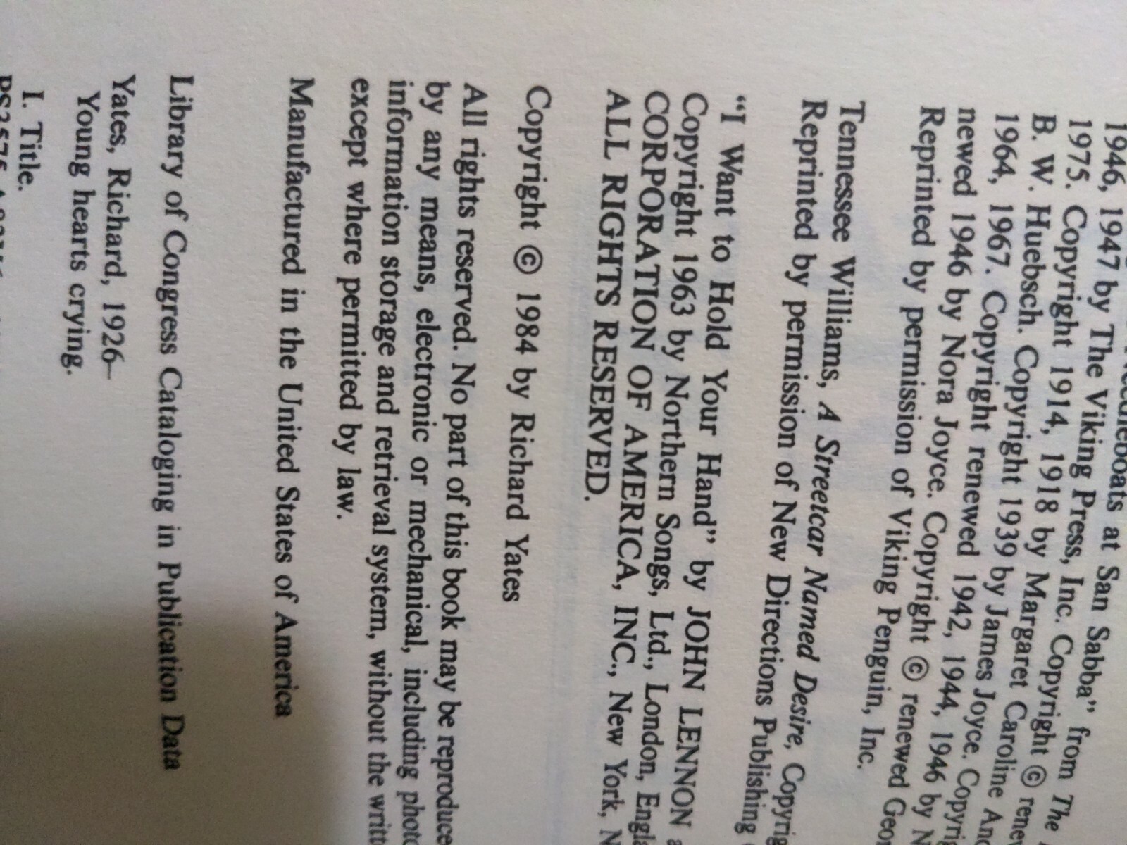 Young Hearts Crying by Richard Yates 1984 HCDJ eBay