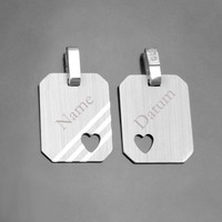 1 Partner Gravur Ident Platte Name Datum AnhäNger Herz Mit Kette Echt Silber 925
