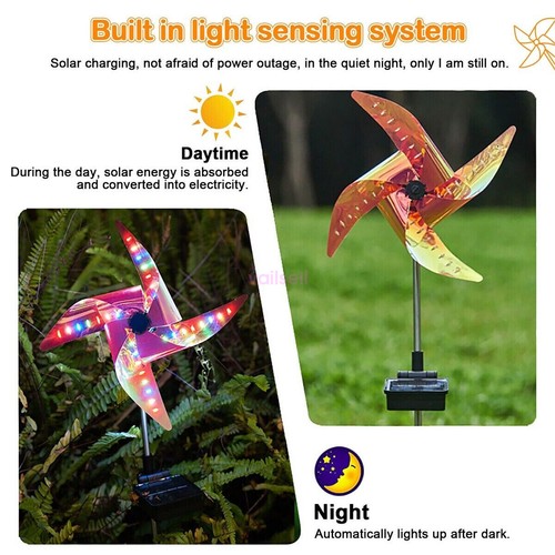 Solar Windmill Wind Light Spinner LED Colorful Lawn Yard Garden Deco Xmas Lamp - Picture 14 of 24