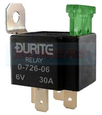 DURITE 0-726-06 6V Volt 30A AMP 4 Pin Make Break Fused Mini Relay With Bracket