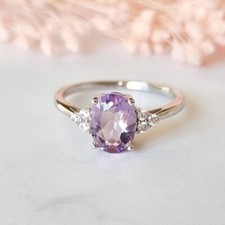 Oval Amethyst Engagement Ring Women's Sterling Silver Gemstone Ring Birthstone