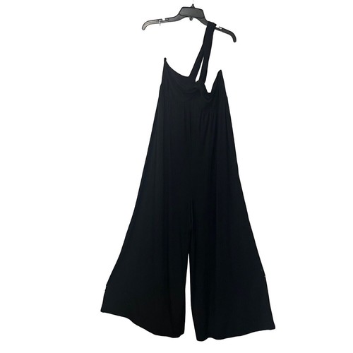 Lush Women’s One Shoulder Wide Cropped Jumpsuit, Black, XL - Picture 2 of 13