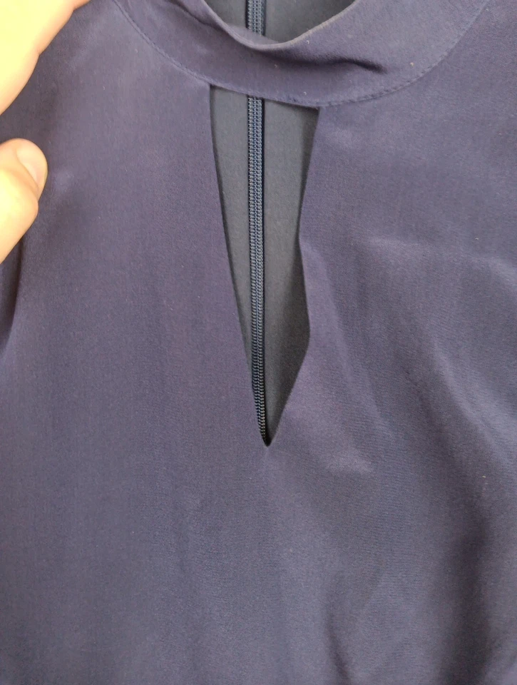 J Peterman женское платье размер 8 100% шелк молнии назад 3/4 рукав миди темно-синий вырез - Изображение 2 из 4