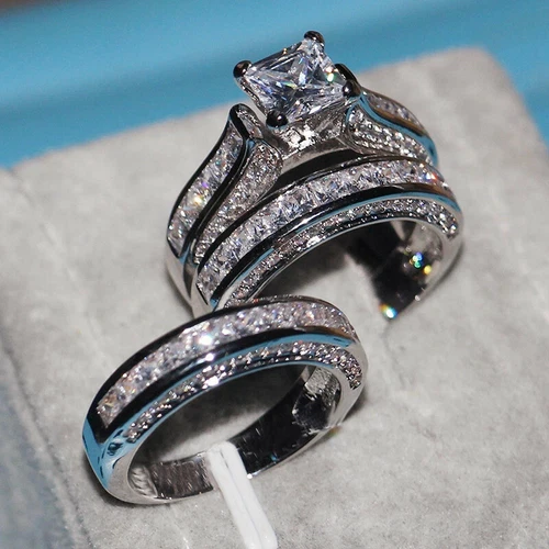 Women 925 Silver Filled Wedding Rings Cubic Zircon Engagement Jewelry Sz 6-10 - Picture 7 of 34