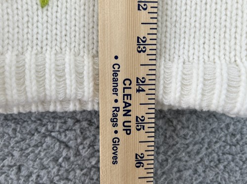 Cardigan maglione bianco vintage aperto davanti ricamato a mano fiore giallo taglia unica - Foto 7 di 9