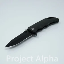7.5" Black Serrated Stainless Steel Spring Assisted Tactic Folding Pocket Knife