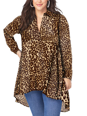 Roamans Crinkle-Tunika Coffee Animal-Print Fit & Flare UK-Größe 22, 24 34