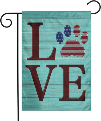 Teal Wooden Dog Paw Print Love Heart Monogram American USA 4Th of July Burlap Ga