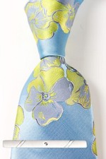 New Classic Floral Blue Yellow Jacquard Weave 100 Silk Men's Necktie Tie